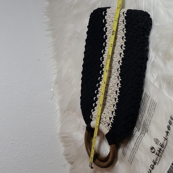 NWT Laude The Label Gabby Mini Macrame Bag Wood Ring Handles Black Ecru - Picture 8 of 9